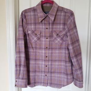 Pendleton L Women's Virgin Wool Button Down Shirt L/S Made in USA 100%